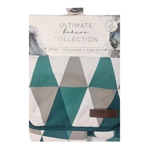 Eco One Ultimate Bakers Collection Apron Pot Holder Oven Mitt Green Diamond Prin - Picture 3 of 5